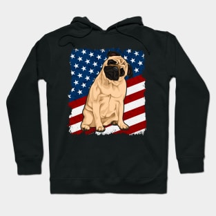 Cute Pug Dog American Flag Hoodie
